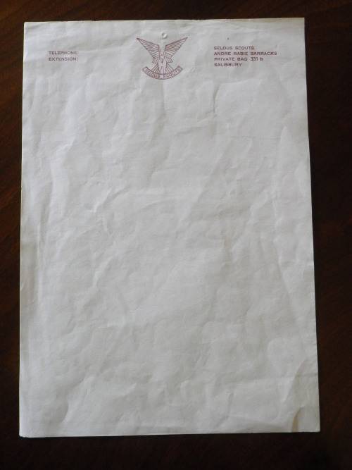 RHODESIA - SELOUS SCOUTS ORIGINAL A4 SIZE LETTER HEAD -  RARE  -  UDI PERIOD  (X1819)