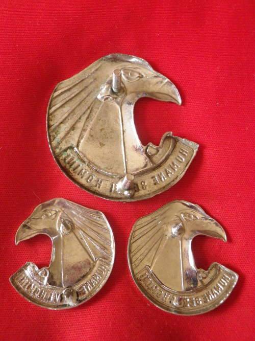 SADF - SA PERSONNEL SERVICES CORPS. CHROME CAP + FACING PAIR COLLAR BADGES    (4069)