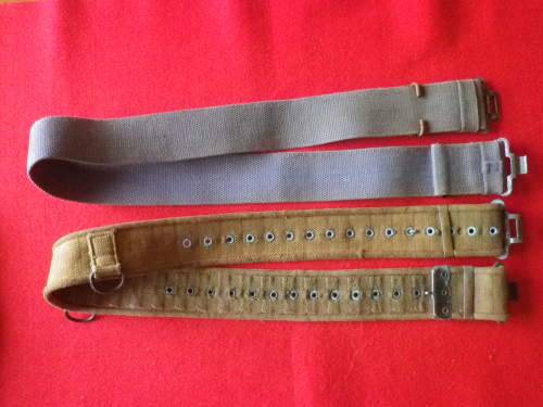 SA POLICE - 2 X WEB BELTS + 2 X BAYONET FROGS + P38 HOLSTER - USED WITH CAMMO UNIFORM   (530)