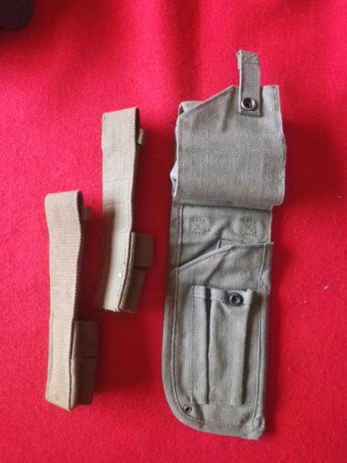 SA POLICE - 2 X WEB BELTS + 2 X BAYONET FROGS + P38 HOLSTER - USED WITH CAMMO UNIFORM   (530)