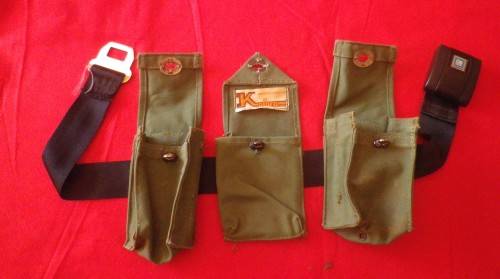 RHODESIA  - 3 MAG POUCHES, 1 X SINGLE, 2 X DOUBLE MADE KALBRO, BYO - ON IMPROVISED BELT - RARE (2338
