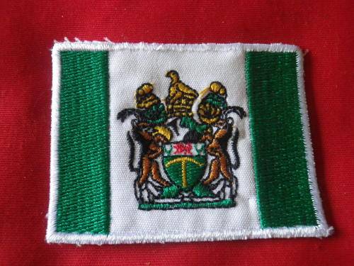 RHODESIAN EMBROIDERED FLAG FOR SEW ON - HAS MOUNTING RESIDUE  -  SIZE 67mm X 51mm  (2351)
