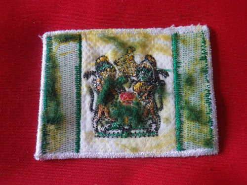 RHODESIAN EMBROIDERED FLAG FOR SEW ON - HAS MOUNTING RESIDUE  -  SIZE 67mm X 51mm  (2351)