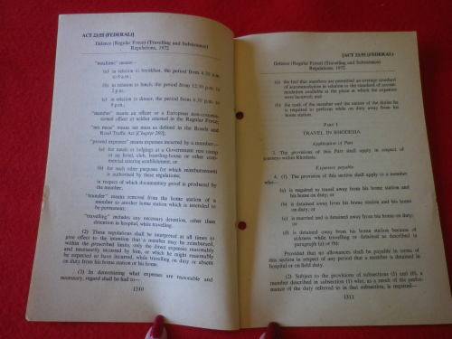 RHODESIAN GOVT. NOTICE - DEFENCE FORCE TRAVELLING + SUBSISTENCE REGS 1972 (7030)