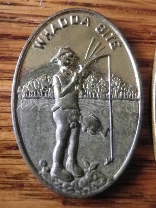 RHODESIA - 2 X FISHING LAPEL BADGES - PINS  MISSING - "JIGGIN THE PIG" + "WHADDA BITE"   (7269)