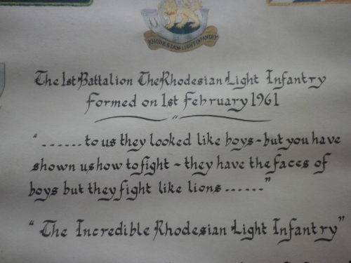 RHODESIA - RLI ORIGINAL CERTIFICATE OF SERVICE - C/SGT F. GERBER  - FRAMED 54X40cm  (3885)