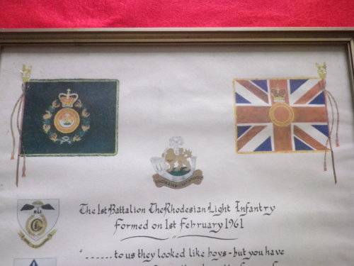 RHODESIA - RLI ORIGINAL CERTIFICATE OF SERVICE - C/SGT F. GERBER  - FRAMED 54X40cm  (3885)