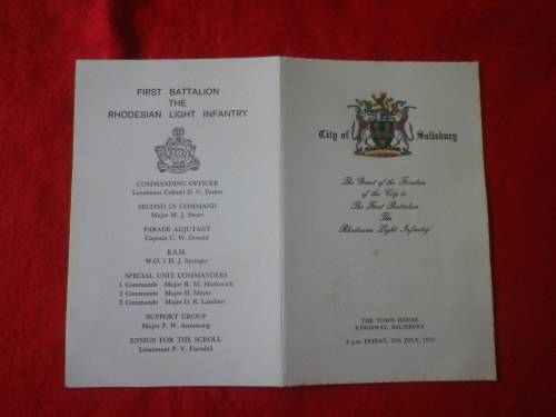 RHODESIAN LIGHT INFANTRY  - CITY OF SALISBURY PROGRAMME - GRANTING FREEDOM OF CITY 1975  (3974)