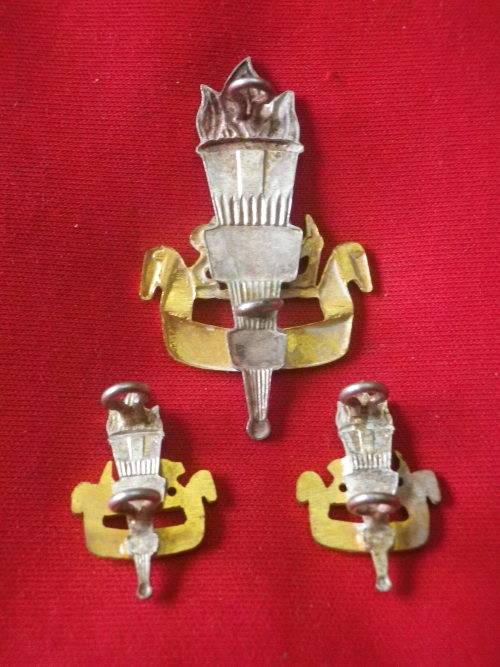 RHODESIAN ARMY EDUCATIONAL CORPS - OFFICERS GILT & SILVERED  FACING PAIR COLLAR + CAP BADGES  (3025)