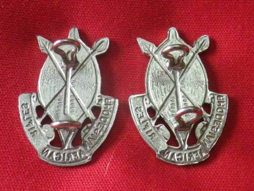 RHODESIAN AFRICAN RIFLES - CHROMED PAIR COLLAR BADGES    (3017)