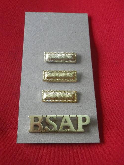RHODESIA BSAP - SECTION OFFICERS MOCK UP RH SHOULDER BOARD - ALL ORIGINAL BADGES ON CARDBOARD (7675)