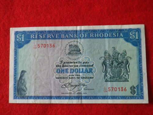RHODESIAN $1 NOTE - CONDITION AS SEEN - 18 APRIL, 1978          (8183)