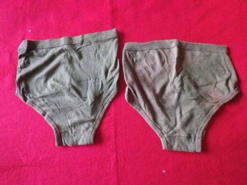 RHODESIAN ARMY ISSUE 2 X UNDERPANTS - INSCRIBED - SOME STAINS (8200)