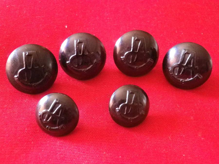 RHODESIA - INTERNAL AFFAIRS  6 X BLACK ANODISED TUNIC BUTTONS - MADE REUTELER OD`s 19/15mm  (8538)