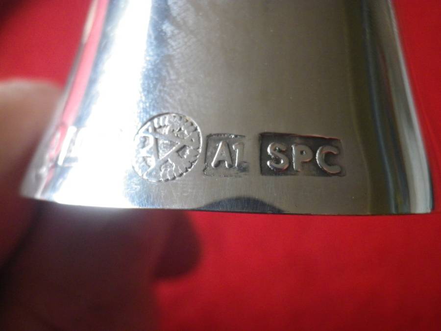 RHODESIA REGT BADGED SILVER PLATED BELL -CAS STAMPED- HEIGHT 107mm + COPPER PIN TRAY 70X55mm (8563)