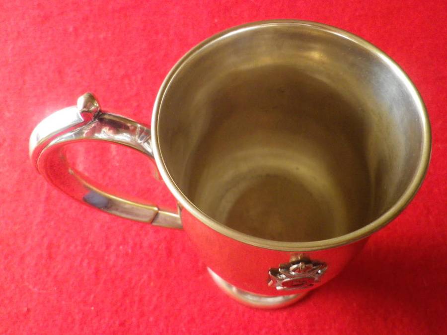 ROYAL RHODESIA REGT. SILVER PLATED MUG, PRESENTED TO CAPT. JH COLE 1963     (8592)