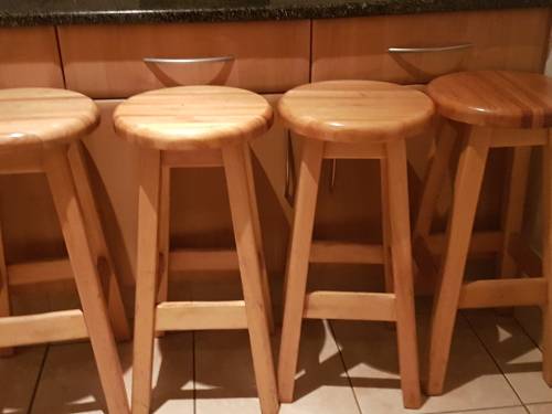 4 x Wooden Bar Stools up for Grabs! Bargain Starting Bid! In Excellent Condition!