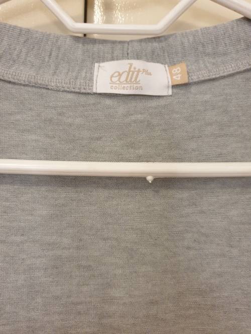 Grey long length cardigan with long sleeves & pockets by Edit Plus Collection Size: 48