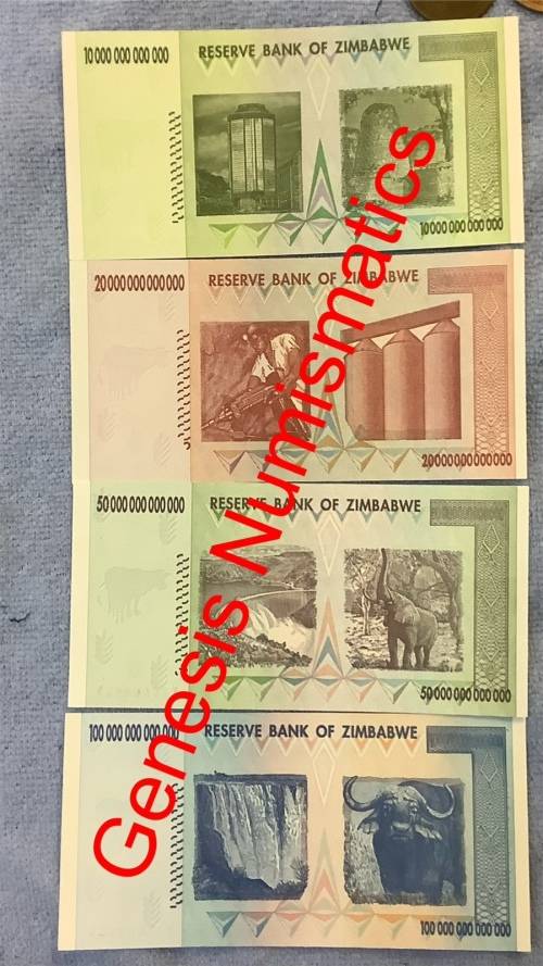 Set of 4 Zimbabwe Banknotes
