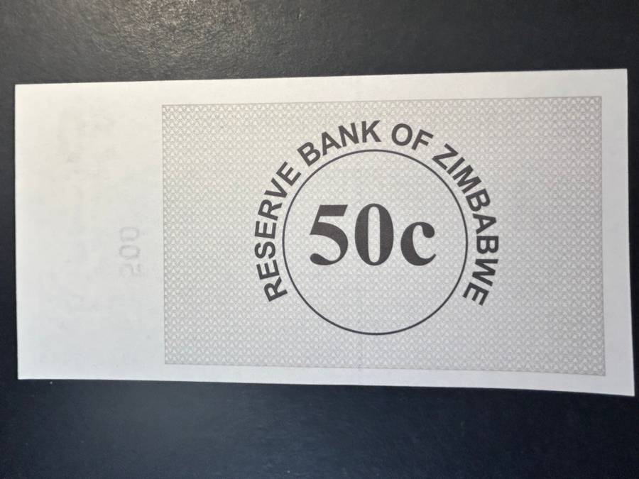 Zimbabwe 50 cent bearer cheque.