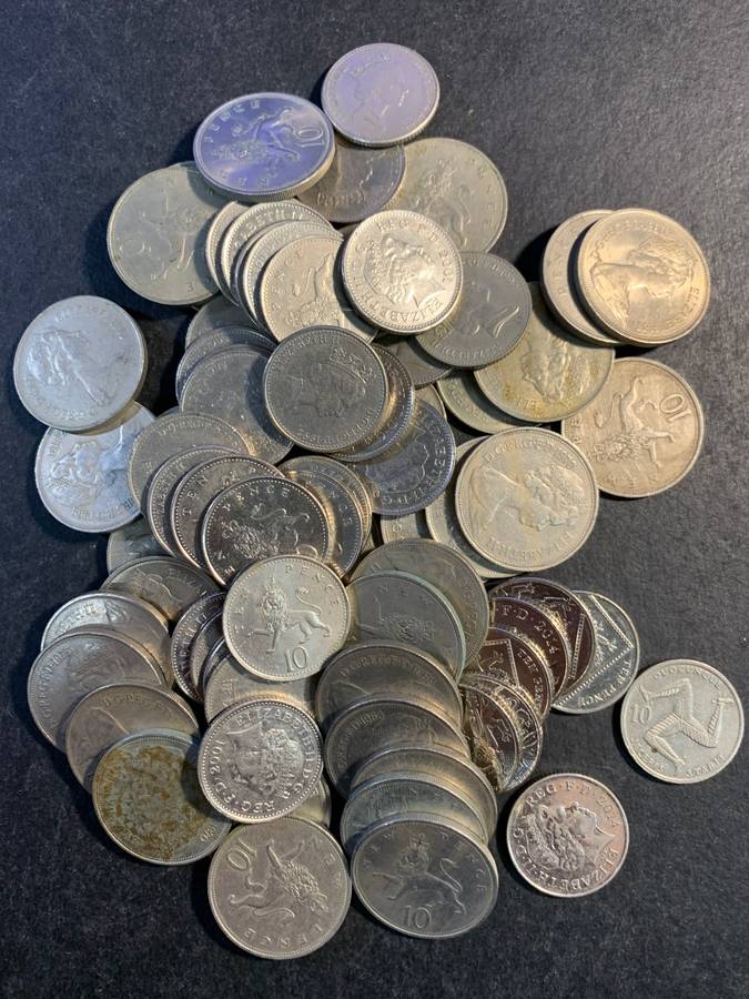 Collection of British 10 pence coins