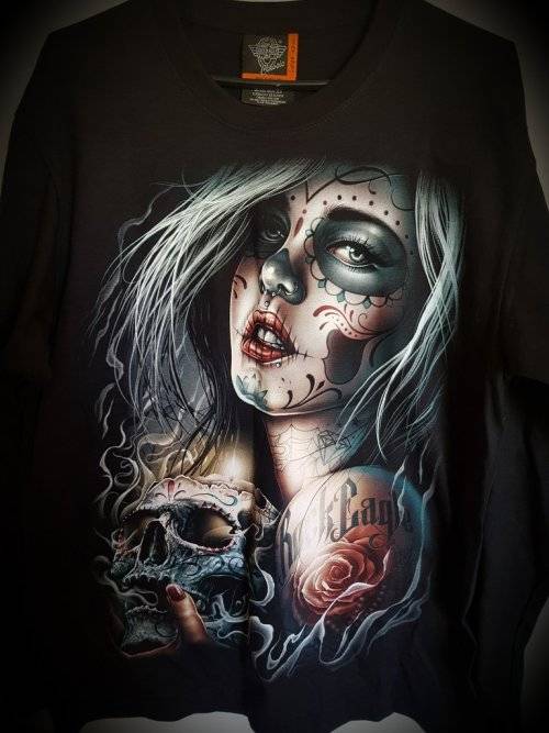 Sugar Skull Lady Unisex Long Sleeve Shirt, Skeleton Day Of The Dead Design Top ~ XXXLARGE ~