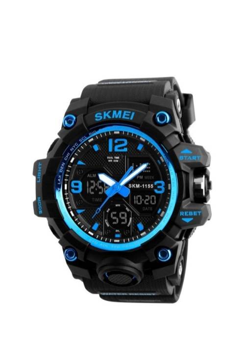 Mens Military Waterproof Dual Time Watch Alarm Stopwatch Black/Blue