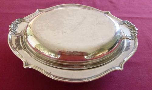 Large decorative silver plated entree dish