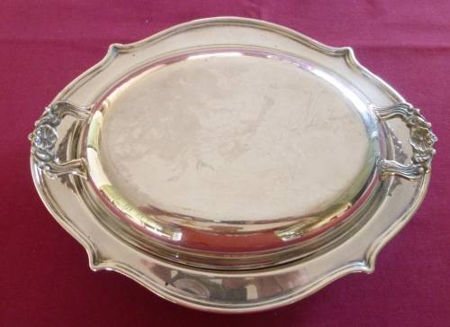 Large decorative silver plated entree dish