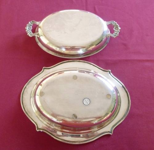 Large decorative silver plated entree dish