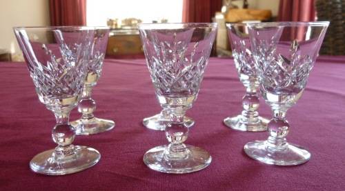 Set of six Stuart crystal liquor glasses