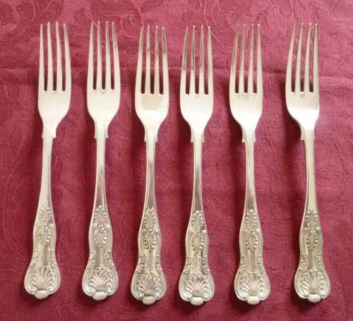 Set of six Victorian silver plated dessert forks - kings pattern