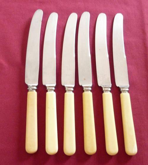 Set of six bone handled table knives