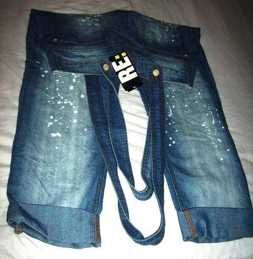 WOOLWORTHS BLUE DENIM PEDAL PUSHER WITH BRACES, 14-15 YEARS