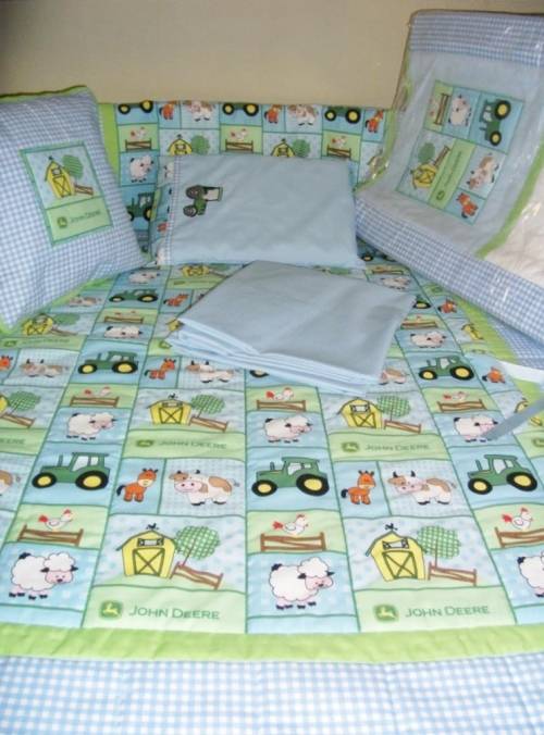 100% Imported Cotton - Cartoon Farm Animals / John Deere Cot Bedding Set - (11 Piece)