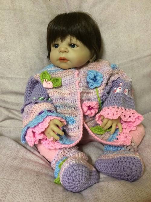 Crocheted Baby Girl Jacket and Sloush Boots (3 Months +)