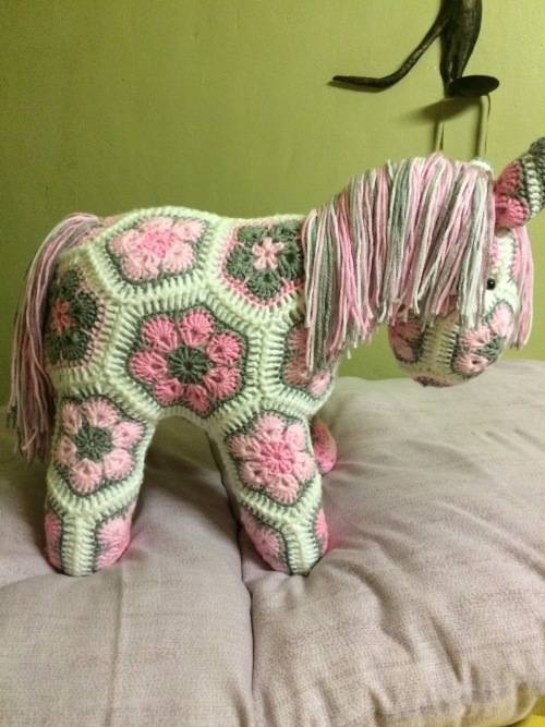 Crocheted Soft Toy - Fatty Lumpy African Flower Pony.
