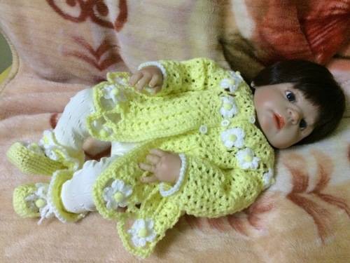 Daisies Crocheted Baby Girl Jacket and Shoes (0-3+ Months)