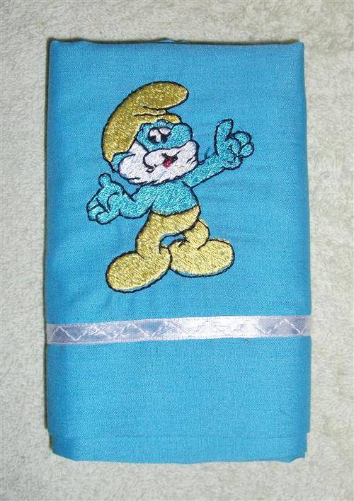 VALUE-FOR-MONEY RANGE - Turquoise Smurf Embroidered Baby Pillowcase