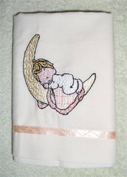 Baby on the Moon Embroidered Baby Pillowcase