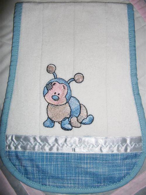 Peanut Shaped  Burp Cloth - Tatty Teddy's Blue Nose Friend - Ramble the Caterpillar