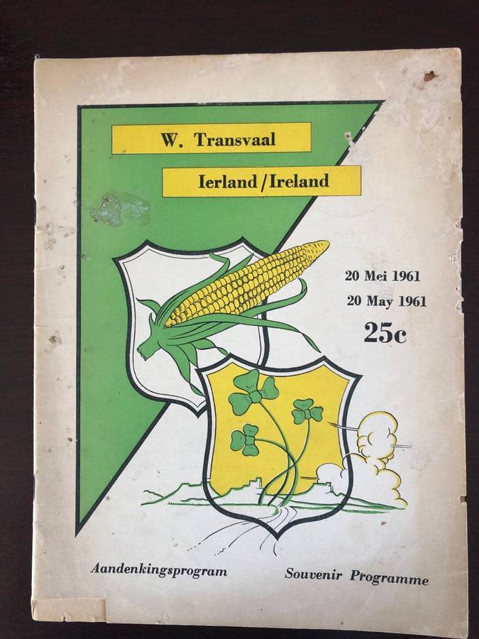 1961 Western Transvaal vs Ireland rugby matchday programme
