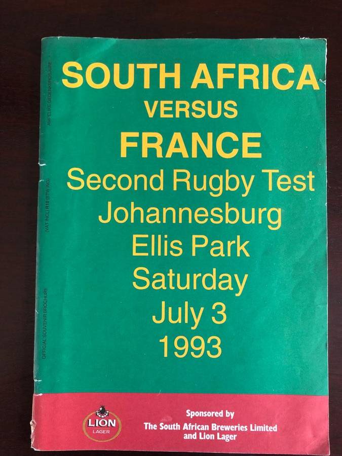 1993 South Africa vs France test Rugby matchday programme