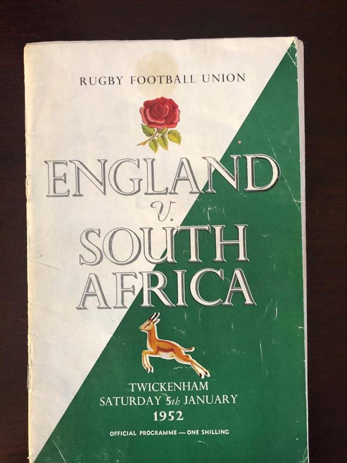 1952 England vs South Africa rugby test match day programme