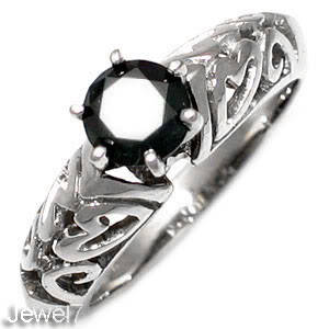 Crafted 9k Solid White Gold Black Sapphire Ring