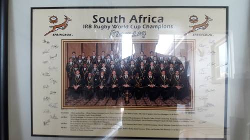 South Africa IRB Rugby World Cup Champions, 2007 France. Poster with copied signatures of Players.