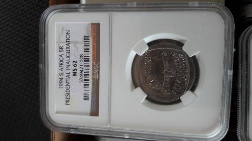 Mandela Presidential Inauguration R5 NGC graded, 10 x MS62,  bid per graded coin.