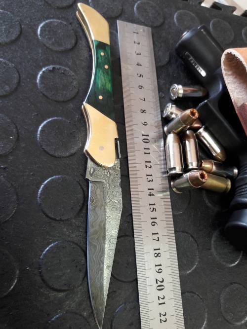 Handmade DAMASCUS  Folding Knife. Please study pictures for detail. Crazy R1 start, No reserve.