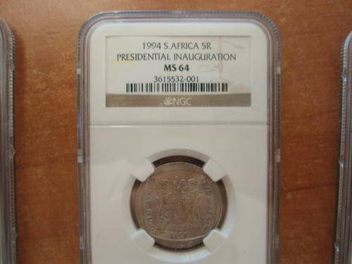 Mandela Presidential Inauguration R5 Graded MS64 NGC High Grade (Complete a rare set)