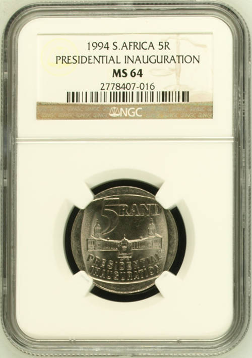 Mandela Presidential Inauguration MS64 NGC Graded R5 with the building in the Front (Build a unique